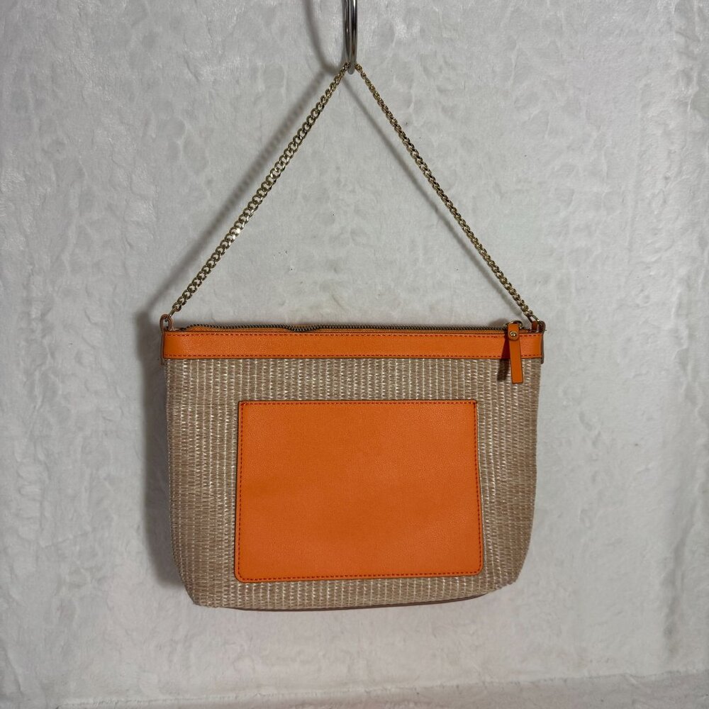 Nanette Lepore Beige & Orange Woven Chain Strap Bag With Logo Accent